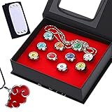Puduoy Anime Ringe, 11 Stück Cosplay Schmuck Akatsuki, Anime Schmuck Ringe für Cosplay, Mitglied...