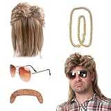 Vokuhila Perücke,Vokuhila Perücke Herren,80er Mullet Perücke Herren Lang,Blond Perücken...