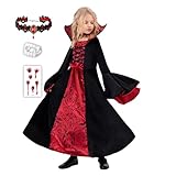 Funnlot Vampir Kostüm Mädchen Gothic Halloween Kostüm Kleid mit Vampir Zähne Kinder Karneval...