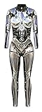 SEAUR Halloween Kostüm Damen Roboter Cosplay Catsuit Overall Knochen Anzug Karneval S