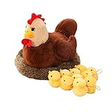 BYNYXI Plüsch Huhn mit Baby Küken, 32cm Stofftier Henne mit 10 Gelb Küken und Hühnerstall...