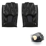 QYHON Fingerlose Lederhandschuhe Damen, PU-Leder Halbfingerhandschuhe, Ideal zum Autofahren,...