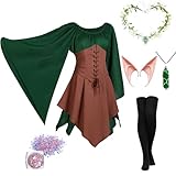 Mittelalter Kleid Damen, Renaissance Elfen Kostüm für Halloween, Traditionelles Irisches Kleid...