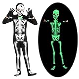 Antsparty Halloween Skelett Kostüm für Kinder, Leuchtendes Totenkopf Kleidung in der Dunkelheit,...