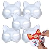 5 Stück DIY Katzenmaske,Handgemalte Fuchs Maske,Therian Mask Weiß, Karneval Maske Maskenball,Party...