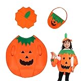 OUQIWEN Halloween Kürbis Kostüm,Kürbis Kostüm kinder,mit Kürbiskorb und Hut,Für Junge Mädchen...