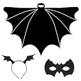Veroda Fledermaus Kostüm Schwarz Fledermaus Flügel Umhang Haareif Augenmaske für Halloween...
