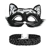 WEINIBAO Halloween Katzenmaske, Halloween Maske Fasching Maskerade Maske, Schwarze Katzenkostüm...