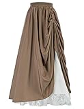 Damen Rock A-Linie Steampunk Rock mit Spitzen Hohe Taille Röcke Braun XXL