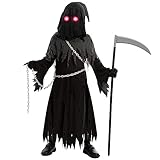 Spooktacular Creations Child Unisex Glowing Eyes Reaper Costume for Creepy Phantom Halloween Costume...