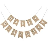 qingmeng Happy Birthday Girlande Banner, Geburtstag Vintage Leinen Deko Geburtstag Dekoration Drieck...