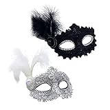 TSHAOUN 2 Stück Venezianische Maske Maskerade Gesichtsmasken Damen Kostüm Federn Maske, Lace...