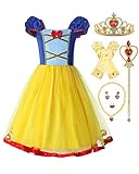ReliBeauty Mädchen Elastische Taille Rückenfreie Prinzessin Kleid Kostüm, Gelb, mit Zubehör, 120