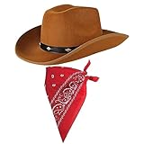 COLOFALLA Cowboy Hut mit Halstuch Cowgirl Kostümzubehör Partyhut Partyhalstuch Accessoires...
