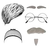 LOOPES 6tlg Opa Perücke Alter Mann Kostüm Set Großvater Accessoire mit Opa Perücke Grau...