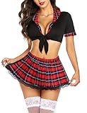 Avidlove Damen Halloween Kostüm Damen Sexy Cosplay Uniform Set Minirock, Schulmädchen Cosplay...