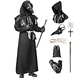Ficlwigkis Pestdoktor Kostüm Pest Doktor Kostüm Herren,8 Pcs Pestarzt Halloween Kostüm mit...