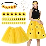 Damen Sonnenblumen Kostüm,30 Stück Künstliche Sonnenblumen,Gelb Tüllrock+Sonnenblumen...