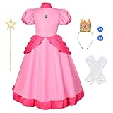 Aomig Prinzessin Mädchen Kostüm 5Teiliges Set Costume for Girls Rosa Kleid Kinder Kostüm Krone...