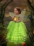 UPORPOR LED Tinkerbell Kostüme mit Elf Flügel Set Mädchen Kinder Karneval Prinzessin Kleid...
