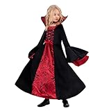 Funnlot Vampir Kostüm Mädchen Gothic Halloween Kostüm Kleid mit Vampir Zähne Kinder Karneval...