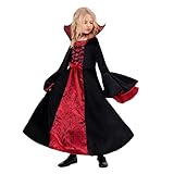 Funnlot Vampir Kostüm Mädchen Gothic Halloween Kostüm Kleid mit Vampir Zähne Kinder Karneval...