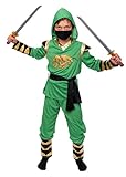 Magicoo goldener Drache Ninja Kostüm Kinder Jungen grün gold - Fasching Kinder Ninja Kostüm für...