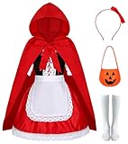 Mrsclaus Rot Kostüm Mädchen Rotkäppchen Kostüm Kinder Rot Umhang Kleid Rote Fliege Headband...
