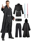 Geplaimir Jedi Kostüm für Herren mit Blau Lightsaber, Obi Wan Kenobi Tunika Kapuzenmantel Outfit...