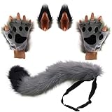 PPFINE Wolf Fuchs Schwanz Clip Ohren und Handschuhe Set Halloween Weihnachten Fancy Party Kostüm...
