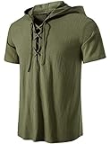 LucMatton Herren-Hemden aus Baumwolle, traditionell, Retro-Stil, zum Schnüren, kurzärmelig, für...
