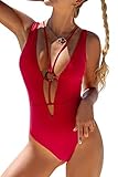 CUPSHE Damen Einteiler Tief ausgeschnittener Badeanzug mit Trägerdesign Monokini Einteilige...
