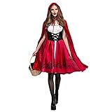 IWEMEK Damen Rotkäppchen Kostüm mit Kleid und Umhang mit Kapuze Erwachsene Karneval...