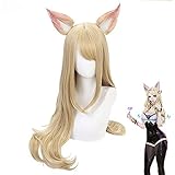 Anime Coser pruik LOL Spiel Ahri Perücke mit Ohren KDA Ahri Cosplay Perücke Frauen Lange gerade...