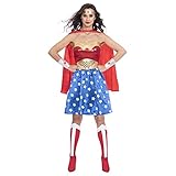 Amscan - Erwachsenenkostüm Wonder Woman, Kleid, Umhang, Arm- und Beinstulpen, Stirnband, Super...