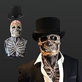 HLJS Halloween Maske Totenkopf Maske mit Beweglichem Kiefer, Gruselige Vollkopf 3D Skelett Maske aus...