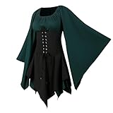 CNVAUIE Renaissance Kostüm Frauen Mittelalterliches Kleid mit Trompetenärmel Gotisch Maxikleid...