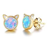 ✦Ostergeschenke Kinder✦ Winglove 18 Karat Vergoldung Ohrringe Silber 925 Opal Katze Ohrstecker...