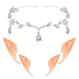 Tiara und Elfenohren Set, Kristall Prinzessin Krone Stirnband, Tiara für Frauen Hochzeit Party, Fee...