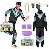 YADODO 90er 80er Jahre Outfit Herren Damen Trainingsanzug Jacke Hose Anzug 80er Accessoire 80er...