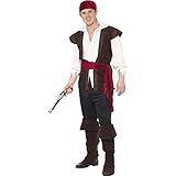 Smiffys 20469M Herren Piratenkostüm, Kopftuch, Oberteil, Hose, Gürtel und Überstiefel, Größe:...