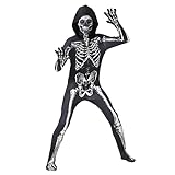Skelett Kostüm Kinder Jungen Mädchen Langärmelig mit Maske für Halloween Karneval Mottoparty...