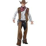Fransen-Cowboy Kostüm Braun mit Weste Beinschutz Halstuch und Hut, Medium
