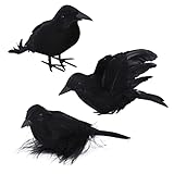 3 Stück Halloween Krähen Künstliche Gefiederte Krähen Realistische Raben Vögel Dekorationen...