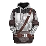 CHLOBLOM Mandalorian Cosplay Kostüm 3D Hoodie Pullover Sweatshirt Zip Jacke (M, Silber)