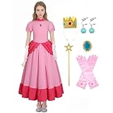 Coseaon Prinzessin Peach Kostüm Damen Peach Cosplay Costume Rosa Peach Kleid Set mit Krone...