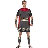 Smiffys Römischer Gladiator Kostüm, Schwarz, mit Tunika, befestigtem Umhang, Arm- & Beinstulpen