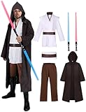 Jedi Kostüm für Herren mit Blau Lightsaber Obi Wan Kenobi Tunika Kapuzenmantel Outfit Umhang mit...