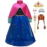 ZaisuiFun Mädchen Prinzessin Anna Kostüm Kleid mit Mantel und Zubehör Perücke für Karneval...