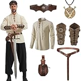 Mittelalter Hemd Viking Kostüm Herren Set, Halloween Renaissance Viktorian wikinger kostüm mit...